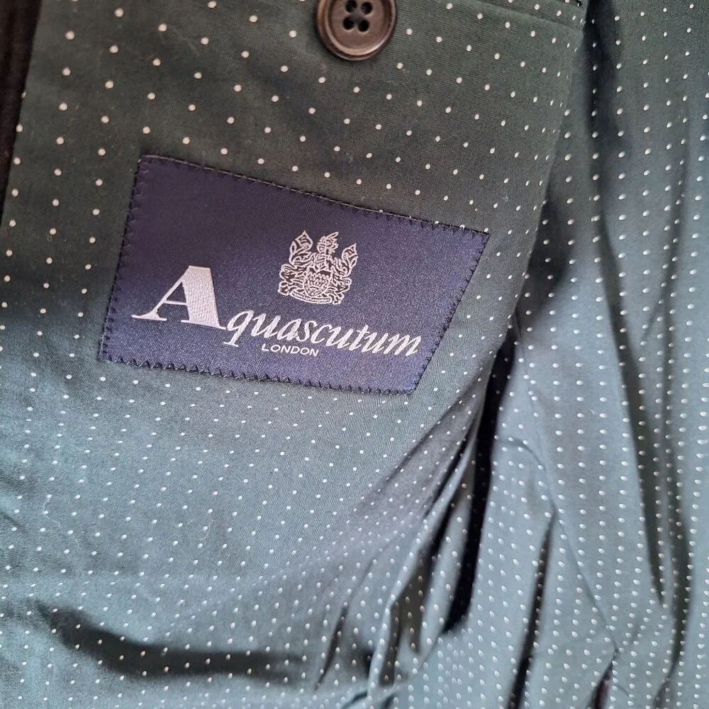 Aquascutum London Black Corduroy Blazer Jacket Size 46R Polka Dot Lining Classic